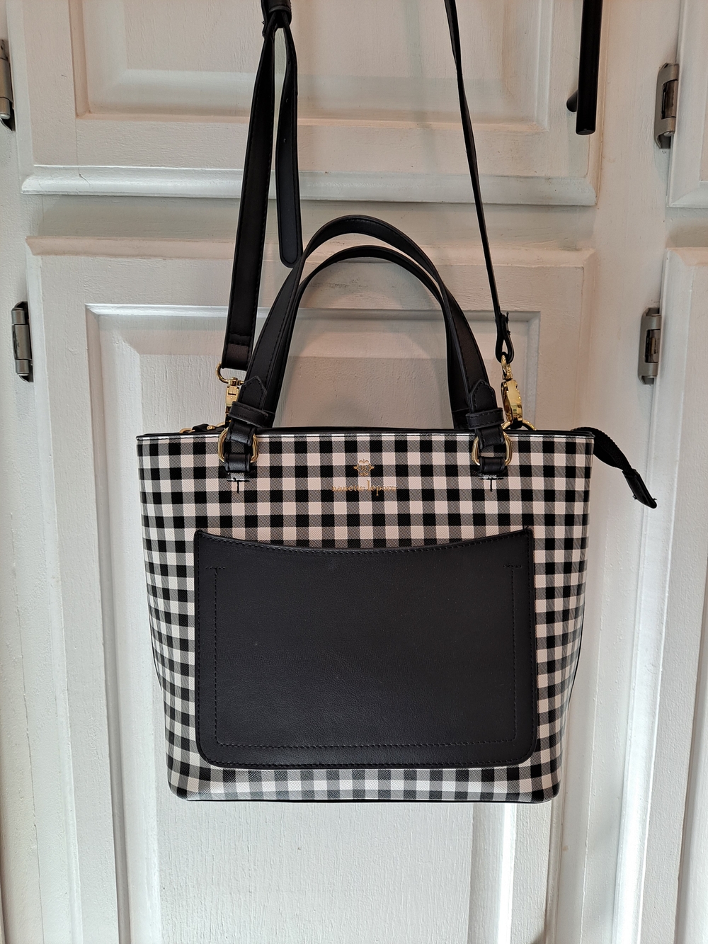 Nanette Lepore Black & White Gingham Check Vegan PVC Tote Purse